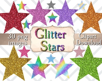 Glitter stars clipart digital stickers, small commercial use clipart glitter stars, photo overlay stars, digital planner stickers stars