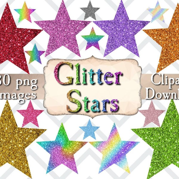 Glitter stars clipart digital stickers, small commercial use clipart glitter stars, photo overlay stars, digital planner stickers stars