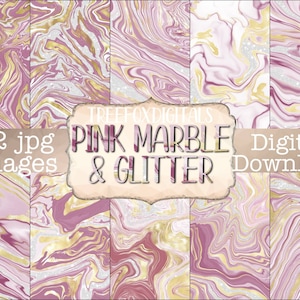 Pink Marble Glitter Digital paper, pink and gold marble backgrounds, pink and glitter marble textures digital download, phone wallpapers