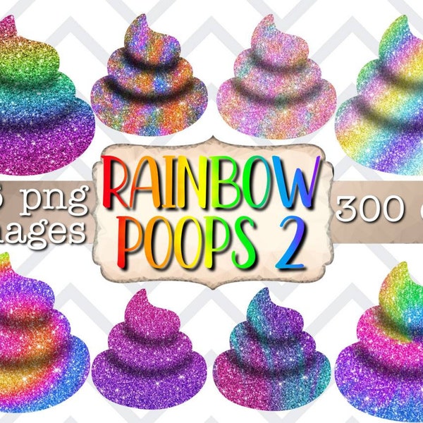 Rainbow poops glitter clipart, poop clipart, rainbow glitter poop digital stickers, 25 png images digital download