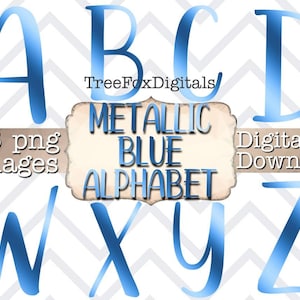 Blue metallic alphabet clipart, blue alphabet digital stickers, metallic alphabet clipart, blue metallic letters Png digital download