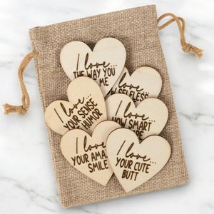 Personalisierte Liebesnotizen, gravierte Tasche mit Gründen, warum ich dich liebe, Sentimentales Geschenk, Valentinstagsgeschenk, Freundgeschenk, Romantisches Geschenk