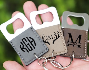 Leather Key Chain Bottle Opener,Personalized Bottle Opener Keychain, Custom Keychain, Engraved Bottle Opener,Groomsmen Gift, Wedding Gift