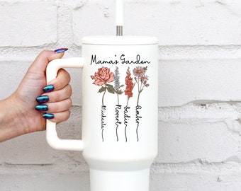 Birth Month Flower with Kid's Names 40oz Mom Tumbler, Mother's Day 2024, Gift for Mother, Mother's Day Tumbler, Personalized Mom Gifts