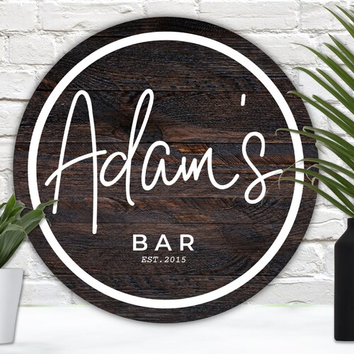 Personalized Bar Sign Round Wooden Sign Custom Wood Sign Etsy