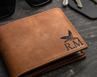Personalized Engraved Wallet for Men, Custom Name or Initials, Leather Gift for Him