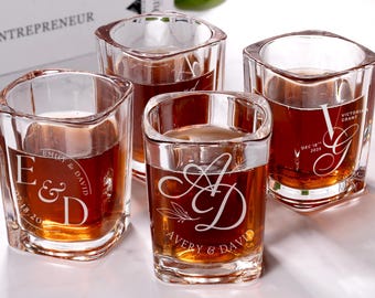 Personalized Wedding Shot Glasses, Custom Engraved Monogram Bulk Wedding Favors