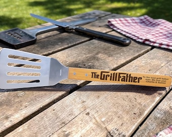 Personalized Grill Spatula From Kids, Engraved Bamboo BBQ Gift for Dad, Father’s Day Grill Gift, Custom Grill Master Gift