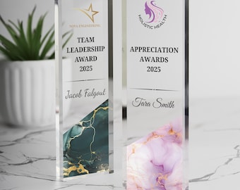 Personalized Acrylic Appreciation Award: Custom Marble Design, Corporate Gift