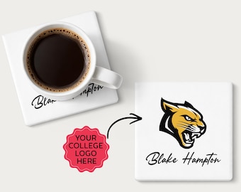 Graduation Gift for Him, Personalized Coaster Set With Custom College Logo, Class of 2026 Gift, Son, Grandson