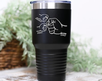 Dad Fist Bump Kids Names Father's Day Gift Tumbler UV Printed 30oz Stainless Steel Travel Mug unique gift for dad with kids Grandpa Gift