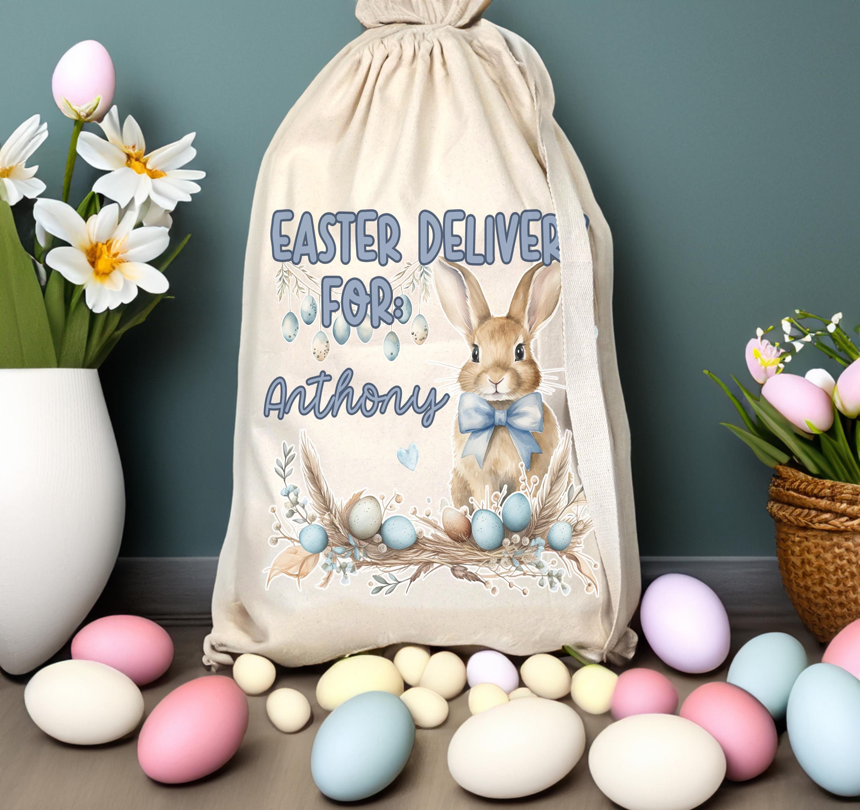 12 Sacchetti Pasquali In Tessuto Non Tessuto – Coniglietti E Design Variopinti Per Caccia Alle Uova E Regali Di Pasqua (21x20x15 Cm) - 5