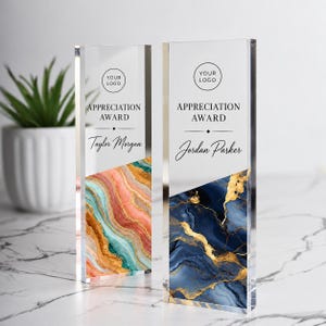 Personalized Acrylic Award with Custom Logo, Marble Employee Recognition Plaque