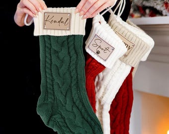 Personalized Christmas Stocking, 19-Inch Cable Knit with Engraved Name Patch