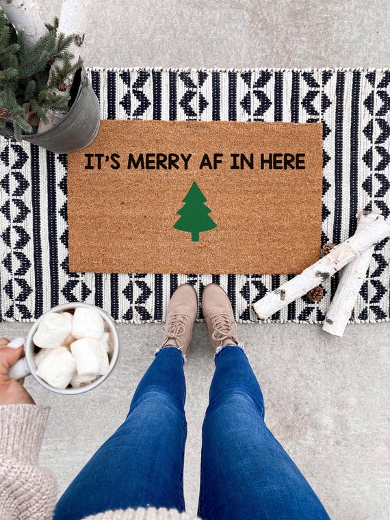 Funny Christmas Doormat: "It's Merry AF In Here" - Holiday Decor