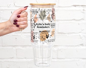 Custom Name Daily Reminders Glass Tumbler,Self Love Mental Health Tumbler, Daily Affirmations,  Affirmations Tumbler Best Friend Gifts