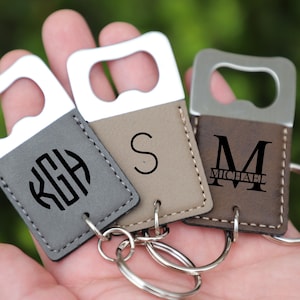 Leather Key Chain Bottle Opener,Personalized Bottle Opener Keychain, Custom Keychain, Engraved Bottle Opener,Groomsmen Gift, Wedding Gift image 2