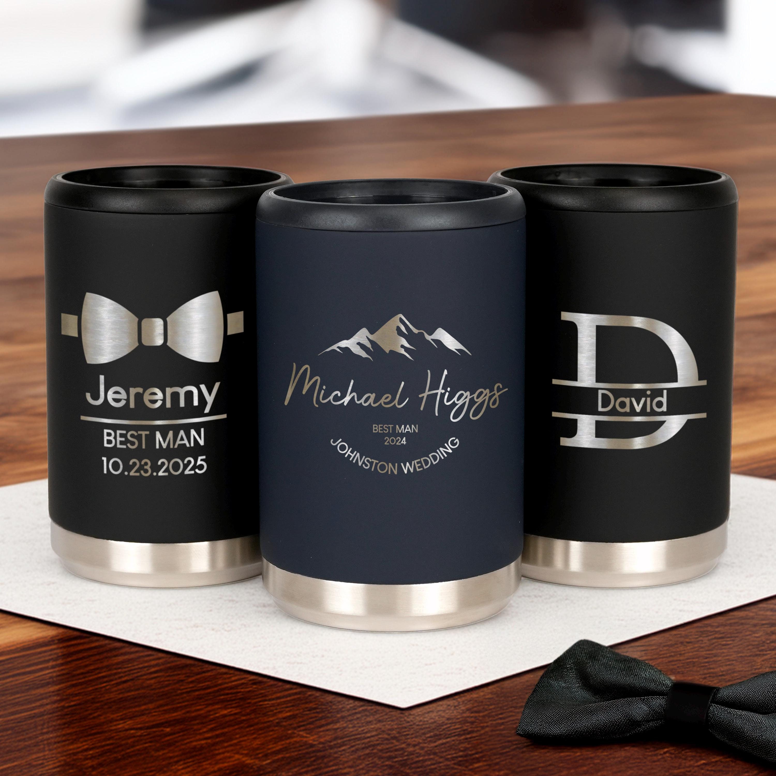 Personalized Groomsmen Gift, Engraved Can Cooler, Bachelor Party Gift, Stainless Steel Beer Holder, Groomsmen Proposal, Wedding Party Gifts