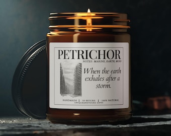 Petrichor Candle: Rain Scented Soy Coconut Candle, Atmospheric Scent Gift, Petrichor, The Smell Of Earth After Rain, Soy Wax Candle