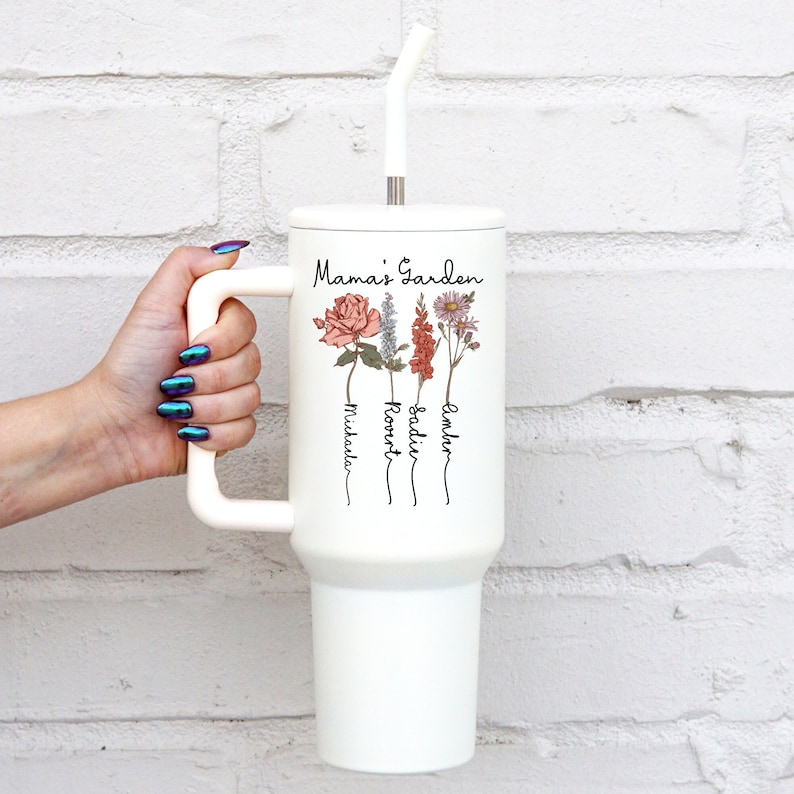 Birth Month Flower with Kid's Names 40oz Mom Tumbler, Mother's Day 2025
