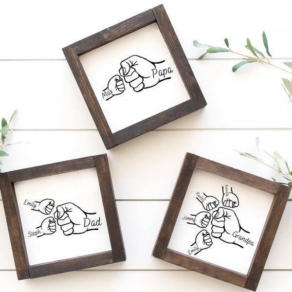 Fist Bump Dad and Kids Framed Sign gift from kids Sign gifts for dad Father's Day gift unique gift for dad Sign with kids names Grandpa Gift