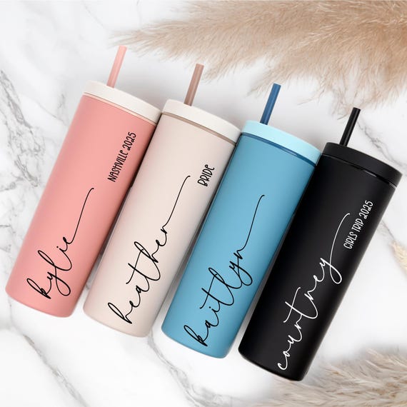 Personalized Bridesmaid Tumbler: Custom Acrylic Tumbler with Lid & Straw