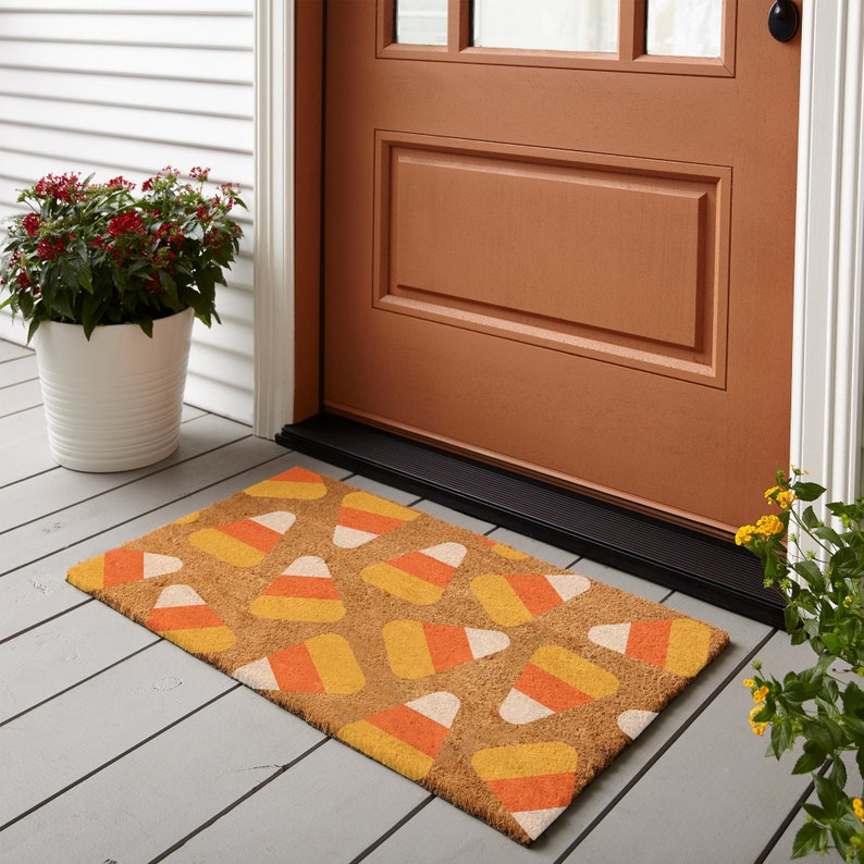 candy corn halloween coir door mat