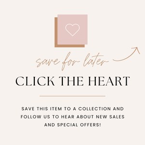 Save for later graphic inviting shoppers to favorite the item and follow the shop.