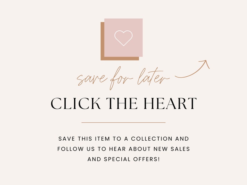 Save for later graphic inviting shoppers to favorite the item and follow the shop.
