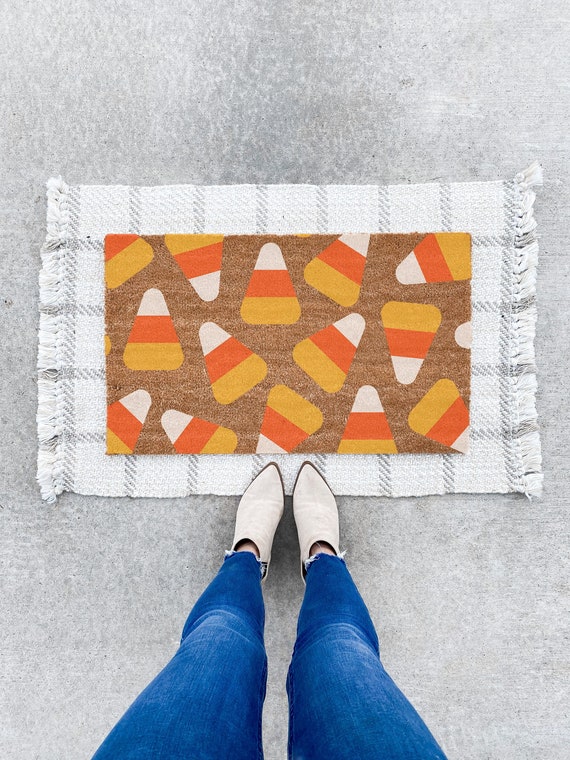 Candy Corn Coir Doormat: Halloween Front Porch Decor
