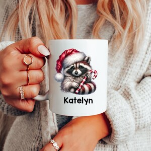 Personalized Christmas Raccoon Mug, Funny Christmas Mug, Holiday Mug, Personalized Hot Chocolate Mugs, Christmas Mug, Hot Chocolate Mug