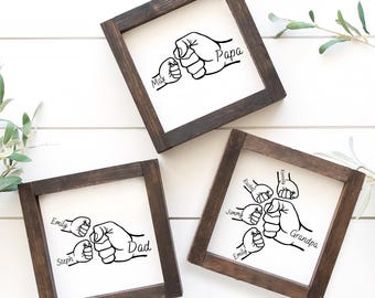 Fist Bump Dad And Kids Framed Sign Gift From Kids Sign Gifts For Dad Father's Day Gift Unique Gift For Dad Sign With Kids Names Grandpa Gift
