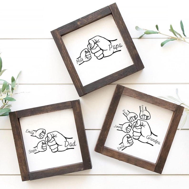 Fist Bump Dad And Kids Framed Sign Gift From Kids Sign Gifts For Dad Father's Day Gift Unique Gift For Dad Sign With Kids Names Grandpa Gift image 1