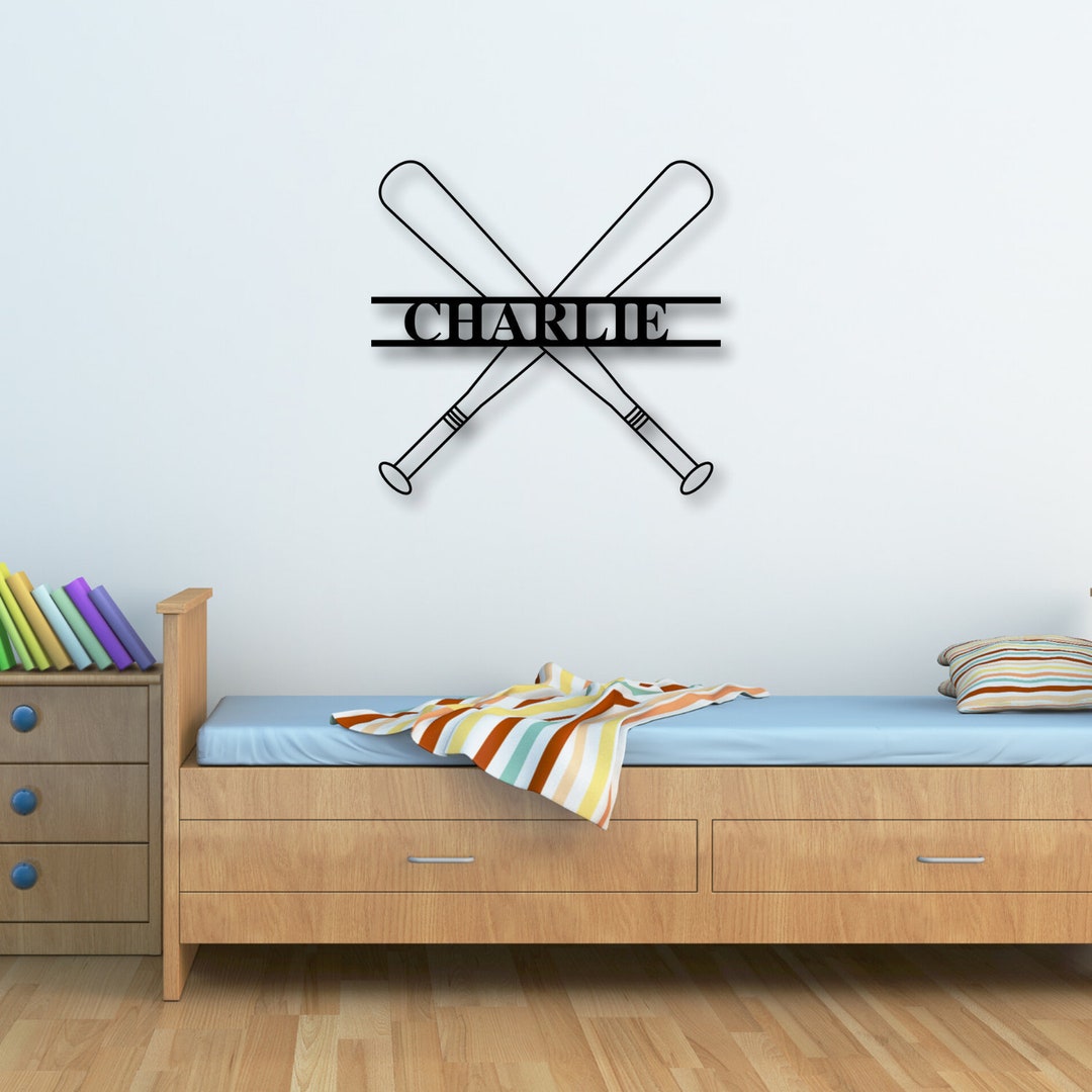 Baseball Bat Name Sign Nursery Decorpersonalized Metal Sign Etsy