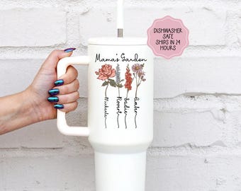 Birth Month Flower with Kid's Names 40oz Dishwasher Safe Mom Tumbler, Personalized Mom Gift for Mother's Day 2026