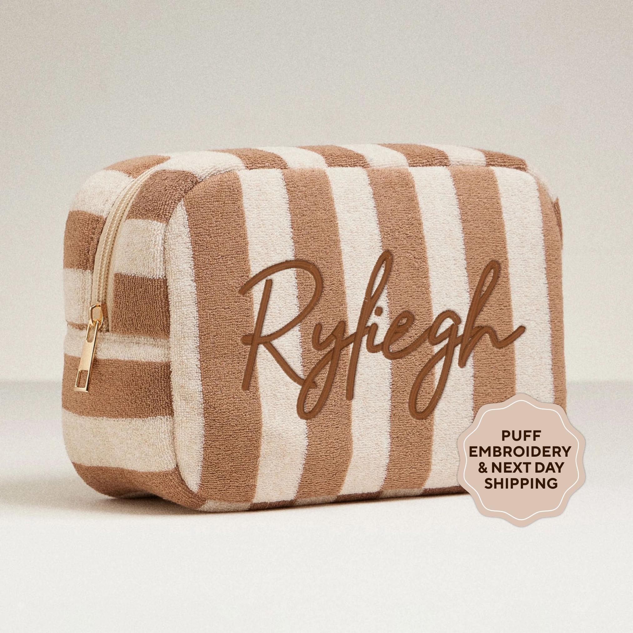 Personalized Terry Cloth Makeup Bag – Custom Embroidered Cosmetic Pouch ...