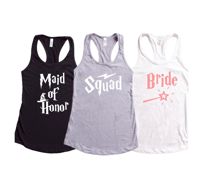 Set of Wizard Themed Bachelorette Party Tanks,Bridal Party Tops,Bachelorette Party,Bachelorette Shirts,Made of Honor Tank,Bridesmaid Tanks