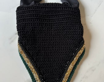 Horse Bonnet in Black with Hunter Green and Gold