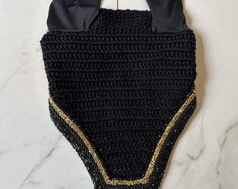 Horse Bonnet in Black with Gold Accents
