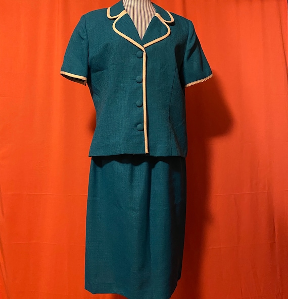 1980s Leslie Fay Petite Teal Suit