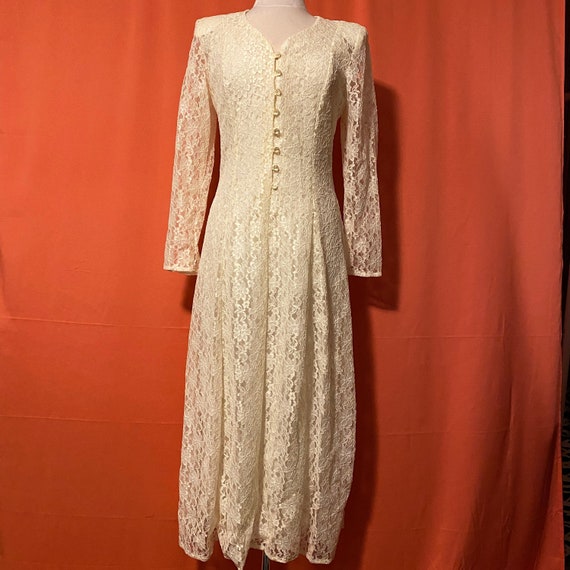 1980s All That Jazz Floral Lace Maxi Dress