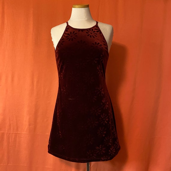1990s All That Jazz Burgundy Velvet Floral Dress