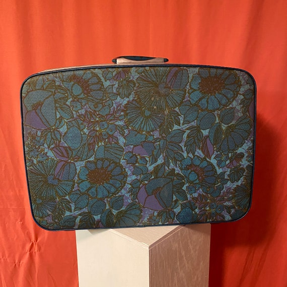 1970s Samsonite Fashionaire Teal Floral Carry-On S