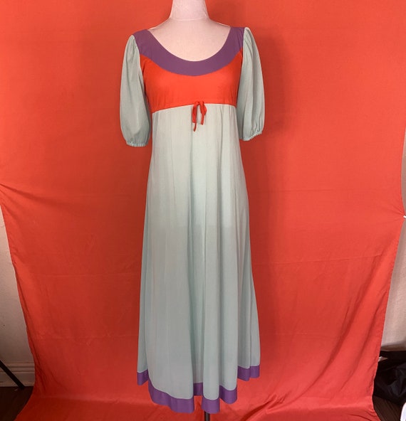 1960s Handmade Nylon Color Block Maxi Dress - image 2