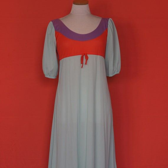 1960s Handmade Nylon Color Block Maxi Dress - image 1