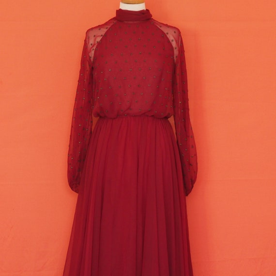 1950s Victoria Royal Ltd. Red Beaded Top Gown - image 1