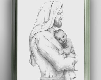 Jesus art Christian nursery art Jesus holding baby picture Christ with child Children's wall art Christian prints Jesus printable wall art