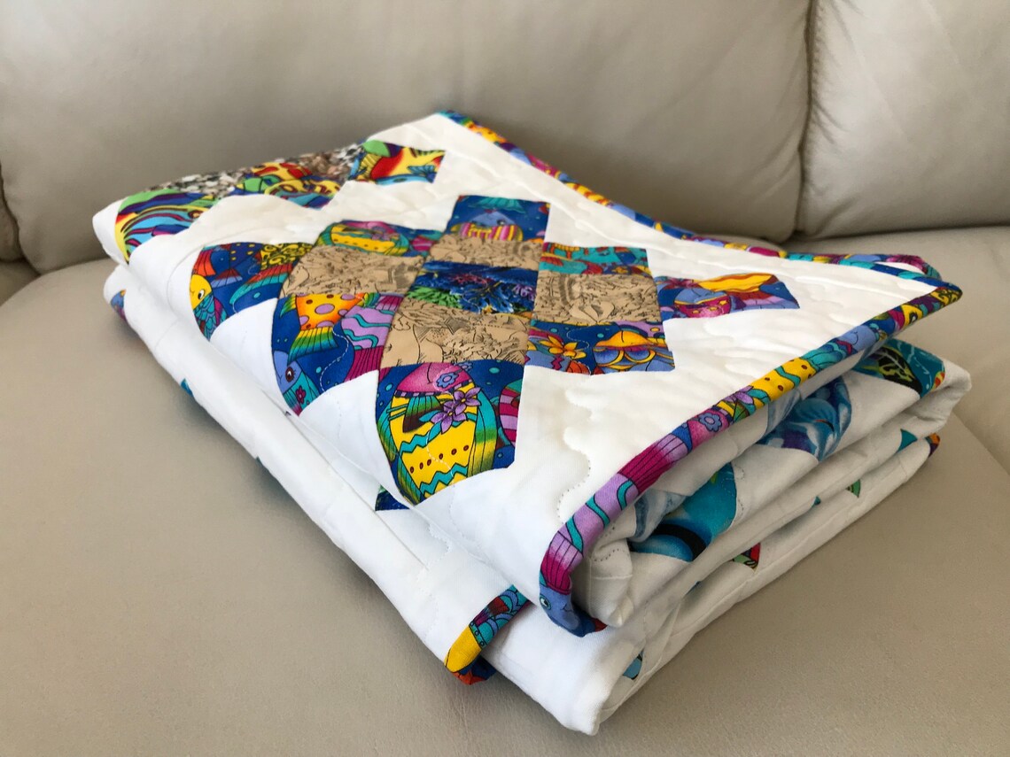 Beach Themed Baby Quilt Baby Blanket Blue and White Quilt Etsy Canada