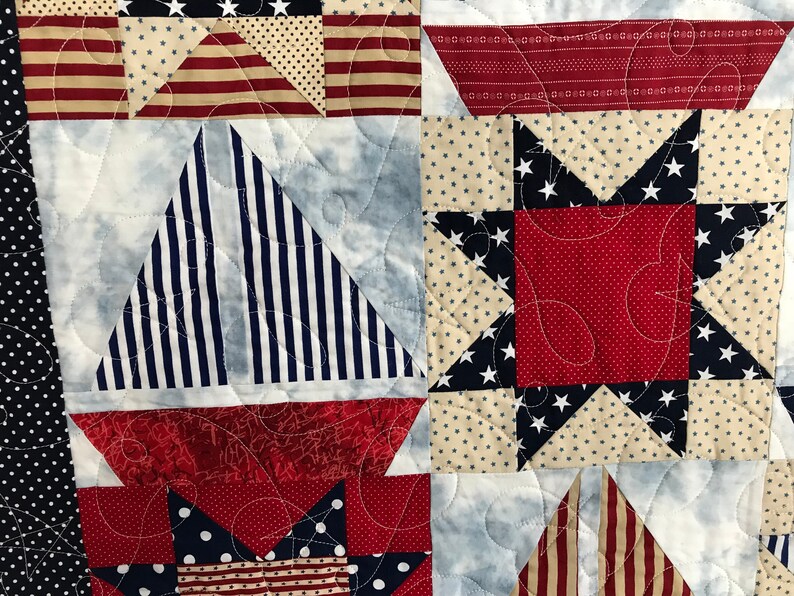 Nautical Quilt, Stars and Sailboats Quilt, Wallhanging or Throw