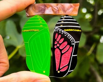 Monarch Butterfly Chrysalis Brooch, Laser Cut Acrylic